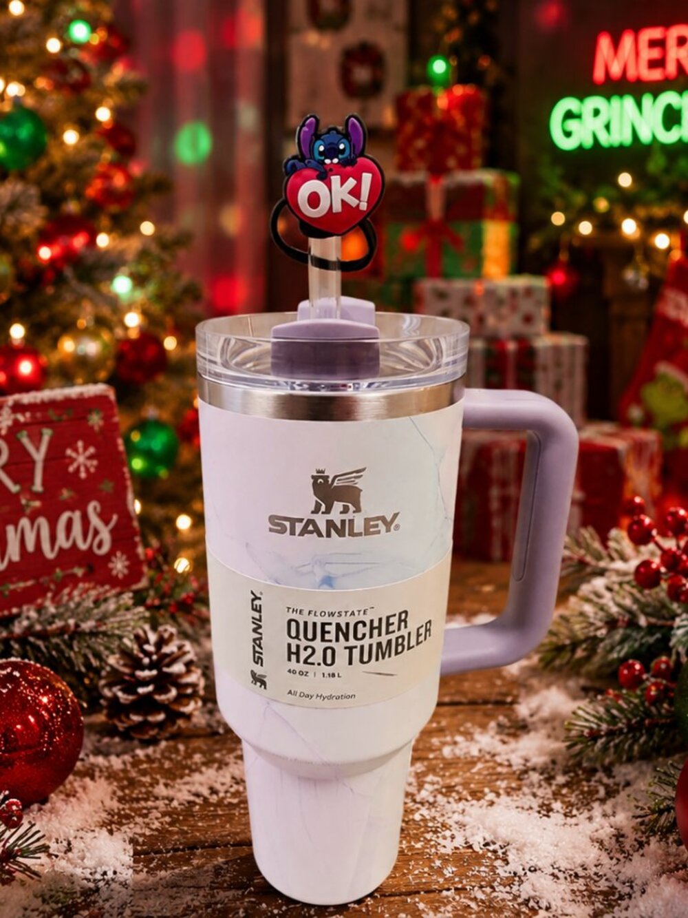 🎅STANLEY 40 OZ QUENCHER TUMBLER WATERCOLOR DUSK WITH A BLUES CLUES  STRAW COVER